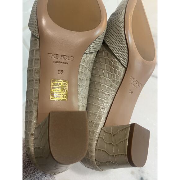 NEW The Fold London Isola 45 Mid Heel Grey Croc-Embossed Leather 38 (8) - Picture 6 of 12